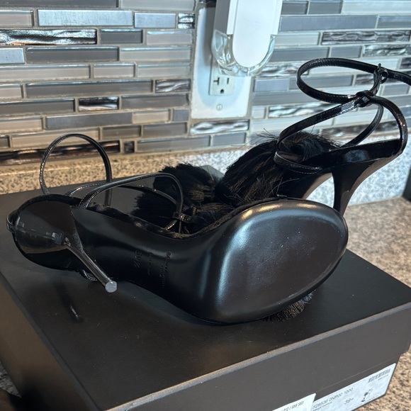 YSL Vernice Chiffon Tassel Embellished Pierre Pon Pon 110 Sandals - Picture 6 of 10